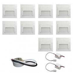 Zestaw 10 x oprawa schodowa ontario biała ciepła + zasilacz LED 12V DC+ 2 czujniki ruchu 230V