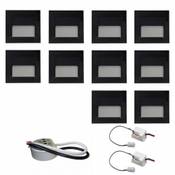 Zest 10 x oprawa schodowa ontario czarna ciepła + zasilacz 20W 12V DC+ 2 czujniki 230V