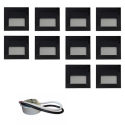 Zestaw 10x oprawa schodowa ontario czarna + zasilacz puszka fi60 20W 12V DC zimna