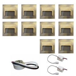 Zest 10x oprawa schodowa ontario mosiądz ciepła + zasilacz 20W 12V DC+ 2 czujniki 230V