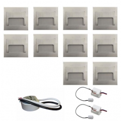 Zest 10 x oprawa schodowa ontario satyna zimna + zasilacz 20W 12V DC+ 2 czujniki 230V