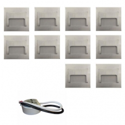 Zestaw 10x oprawa schodowa ontario satyna + zasilacz puszka fi60 20W 12V DC ciepła