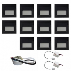 Zest 11 x oprawa schodowa ontario czarna ciepła + zasilacz 20W 12V DC+ 2 czujniki 230V