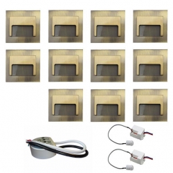 Zest 11x oprawa schodowa ontario mosiądz ciepła + zasilacz 20W 12V DC+ 2 czujniki 230V