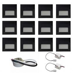 Zest 12 x oprawa schodowa ontario czarna zimna +zasilacz 20W 12V DC+ 2 czujniki 12V DC