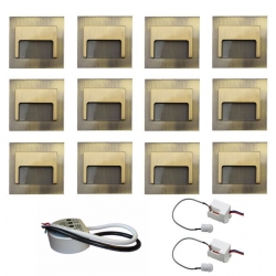 Zest 12x oprawa schodowa ontario mosiądz ciepła +zasilacz 20W 12V DC+ 2 czujniki 12V DC