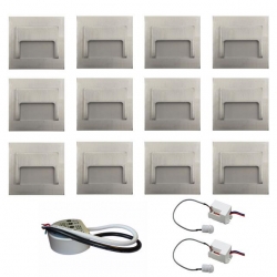 Zest 12 x oprawa schodowa ontario satyna ciepła +zasilacz 20W 12V DC+ 2 czujniki 12V DC