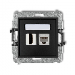 Karlik MINI Gniazdo HDMI + gniazdo komputerowe kat. 5e czarny mat 12MGHK