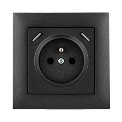ELEKTRO-PLAST NASIELSK Sentia Gniazdo pojedyncze z/u 16A z USB 2x2,1A 5VDC z przesłonami i ramką czarny metalizowany GPT 2P+Z 2xUSB 1488-09