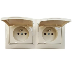 Kanlux DOMO kremowy zestaw gniazd 2 x gniazdo z klapką zu IP44 w ramce podwójnej