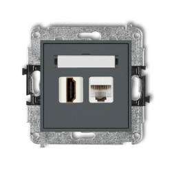 Karlik MINI Gniazdo HDMI + gniazdo komputerowe kat. 5e grafitowy mat 28MGHK