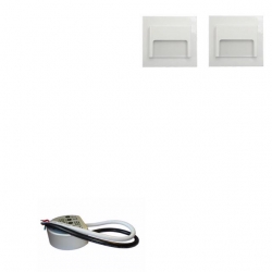 Zestaw 2x oprawa schodowa ontario biała + zasilacz puszka fi60 20W 12V DC zimna