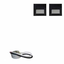 Zestaw 2x oprawa schodowa ontario czarna + zasilacz puszka fi60 20W 12V DC ciepła