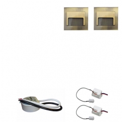 Zest 2 x oprawa schodowa ontario mosiądz zimna + zasilacz 20W 12V DC+ 2 czujniki 230V