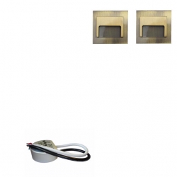 Zestaw 2x oprawa schodowa ontario mosiądz + zasilacz puszka fi60 20W 12V DC zimna
