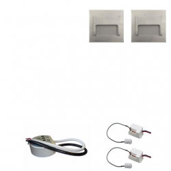 Zestaw 2 x oprawa schodowa ontario satyna zimna + zasilacz LED 12V DC+ 2 czujniki ruchu 230V