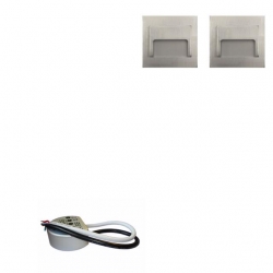 Zestaw 2x oprawa schodowa ontario satyna + zasilacz puszka fi60 20W 12V DC zimna