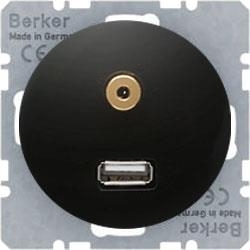 HAGER POLO Berker R.1/R.3 Gniazdo USB/3.5 mm audio czarny 3315392045