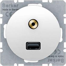 HAGER POLO Berker R.1/R.3 Gniazdo USB/3.5 mm audio biały 3315392089