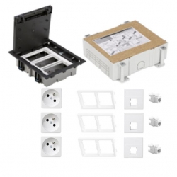 KONTAKT SIMON FLOOR BOX puszka podłogowa 3x gniazdo pojedyncze z/u + 3x gniazdo RJ45 kat.6 nieekranowane + kaseta do wylewki