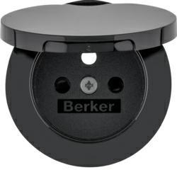 HAGER POLO Berker R.1 R.3 płytka gniazda z klapką pojedyńcza czarny połysk 3965832045