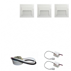 Zest 3 x oprawa schodowa ontario biała ciepła + zasilacz 20W 12V DC+ 2 czujniki 230V