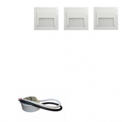 Zestaw 3x oprawa schodowa ontario biała + zasilacz puszka fi60 20W 12V DC ciepła