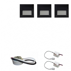 Zestaw 3 x oprawa schodowa ontario czarna zimna + zasilacz LED 12V DC+ 2 czujniki 230V