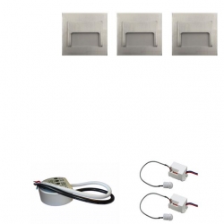 Zestaw 3 x oprawa schodowa ontario satyna zimna + zasilacz LED 12V DC+ 2 czujniki ruchu 230V