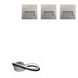 Zestaw 3x oprawa schodowa ontario satyna + zasilacz puszka fi60 20W 12V DC zimna