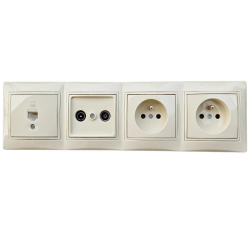 Kanlux DOMO IV kremowy zestaw gniazd 1x RTV przelotowe, 1x RJ45 5e, 2x gniazdo zu w ramce poczwórnej