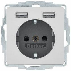 HAGER POLO  Berker Q.1/Q.3/Q.7 gniazdo z/u Schuko z ładowarką USB alu aksamit 48036084