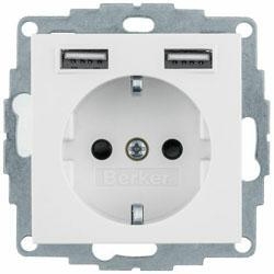 HAGER POLO  Berker Q.1/Q.3/Q.7 gniazdo z/u Schuko z ładowarką USB Q.1/Q.3/Q.7, biały aksamit