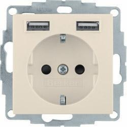 HAGER POLO Berker B.Kwadrat gniazdo schuko + 2x USB ładowania 2,4A kremowy połysk 48038982