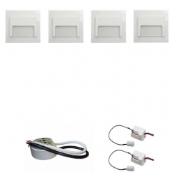 Zestaw 4 x oprawa schodowa ontario biała ciepła + zasilacz LED 12V DC+ 2 czujniki ruchu 230V
