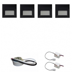 Zestaw 4 x oprawa schodowa ontario czarna zimna + zasilacz LED 12V DC+ 2 czujniki ruchu 230V