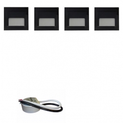 Zestaw 4x oprawa schodowa ontario czarna + zasilacz puszka fi60 20W 12V DC ciepła