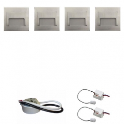 Zestaw 4 x oprawa schodowa ontario satyna ciepła + zasilacz LED 12V DC+ 2 czujniki ruchu 230V