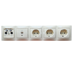 Kanlux DOMO kremowy zestaw gniazd za telewizor RTV-2xSAT końcowe, 1 x RJ45 kat 5e, 3 x schuko