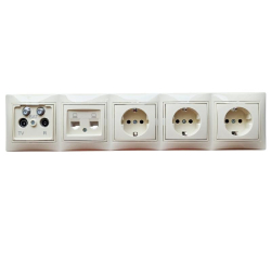 Kanlux DOMO kremowy zestaw gniazd za telewizor RTV-2xSAT końcowe, 1 x RJ45 kat 5e+RJ11, 3 x schuko