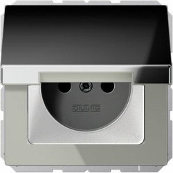 JUNG LS990 gniazdo pojedyncze z/u IP44 z klapką chrom