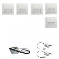 Zestaw 5 x oprawa schodowa ontario biała ciepła + zasilacz LED 12V DC+ 2 czujniki ruchu 230V