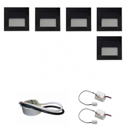 Zestaw 5 x oprawa schodowa ontario czarna zimna + zasilacz LED 12V DC+ 2 czujniki ruchu 230V