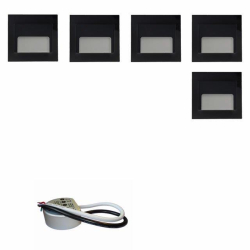 Zestaw 5x oprawa schodowa ontario czarna 4000K + zasilacz puszka fi60 20W 12V DC neutralna