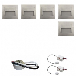 Zestaw 5 x oprawa schodowa ontario satyna ciepła + zasilacz LED 12V DC+ 2 czujniki ruchu 230V