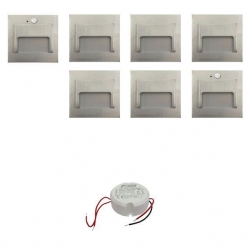 Zestaw 5 x oprawa schodowa ONTARIO + 2 oprawy z czujnikiem ruchu PIR satyna ciepła biała +zasilacz 20W 12V DC