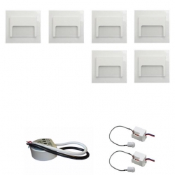 Zestaw 6 x oprawa schodowa ontario biała zimna + zasilacz LED 12V DC+ 2 czujniki ruchu 230V