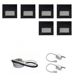 Zestaw 6 x oprawa schodowa ontario czarna ciepła + zasilacz LED 12V DC+ 2 czujniki ruchu 230V