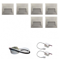 Zestaw 6 x oprawa schodowa ontario satyna ciepła + zasilacz LED 12V DC+ 2 czujniki ruchu 230V