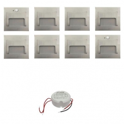 Zestaw 6 x oprawa schodowa ONTARIO + 2 oprawy z czujnikiem ruchu PIR satyna zimna biała +zasilacz 20W 12V DC